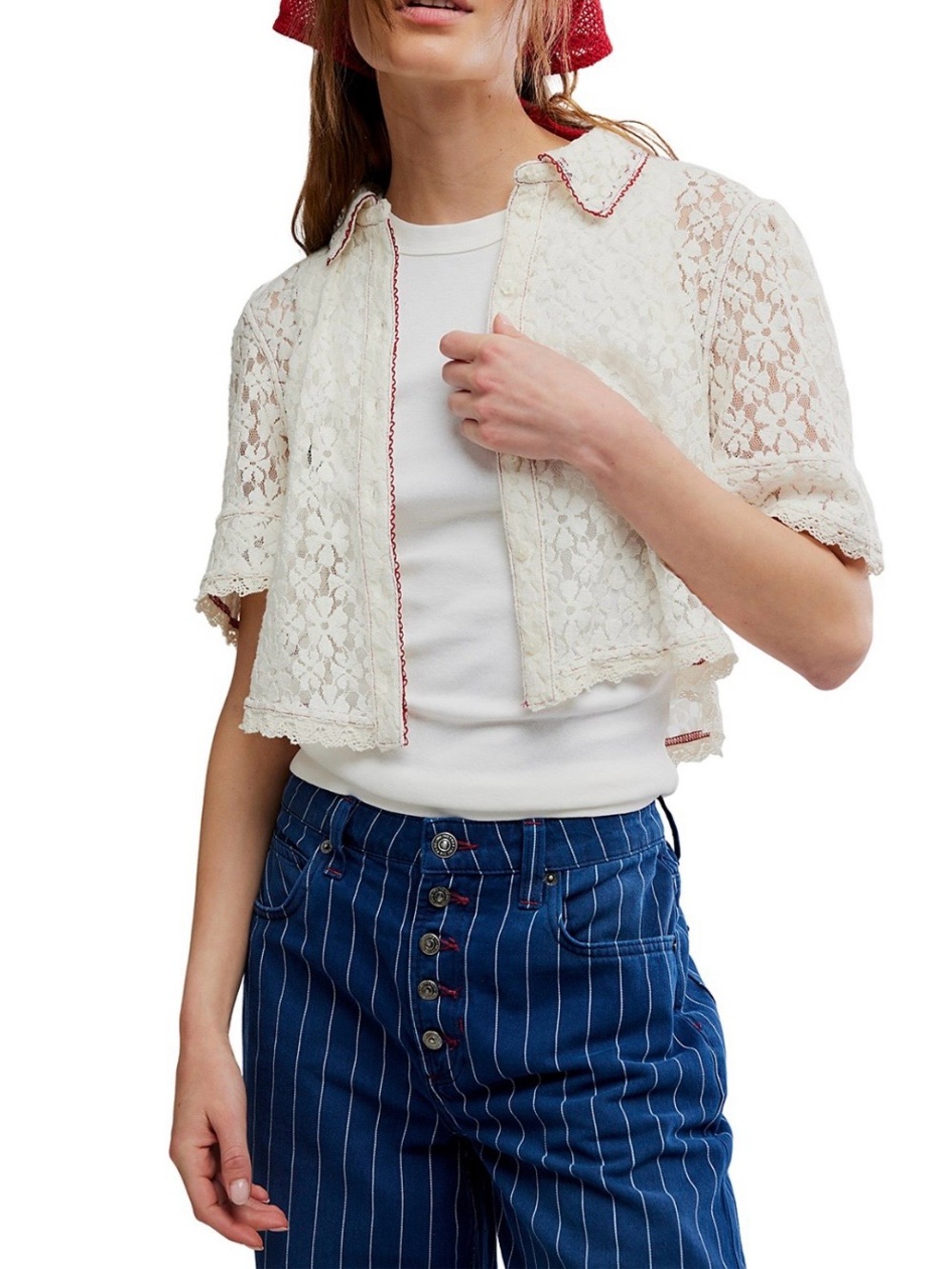 Free People Mannie Lace Button Down Shirt NWT XL